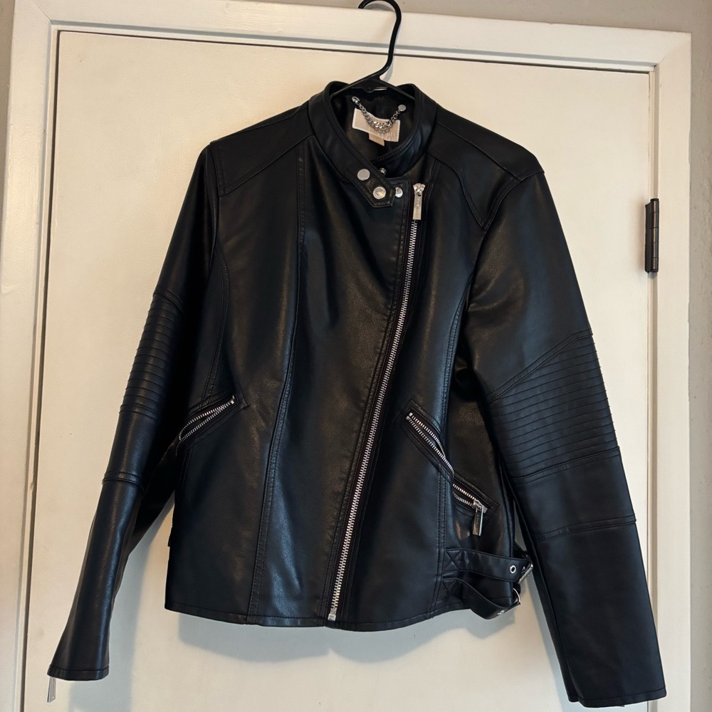 Michael Kors, black vegan leather moto jacket